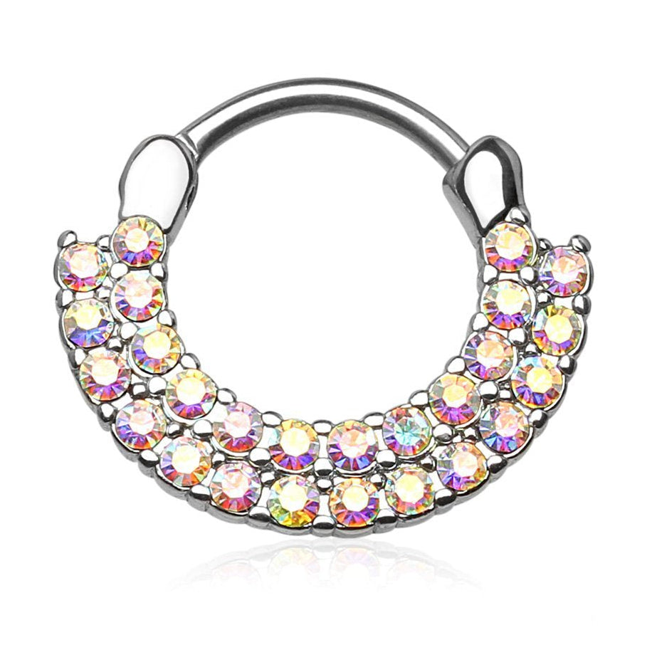 Cherry Diva Septum Ring 16 Gauge Crystal Fan Septum / Cartilage Hinged Ring