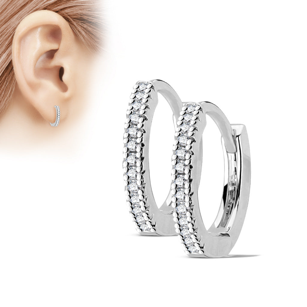 Cherry Diva Earrings Dainty Crystal Lined Hoop Earrings - Silver