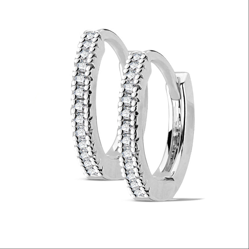 Cherry Diva Earrings Dainty Crystal Lined Hoop Earrings - Silver