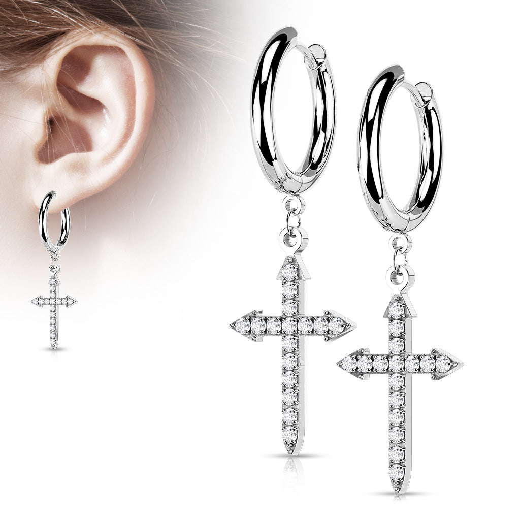 Dangling Celtic Crystal Cross Hoop Earrings