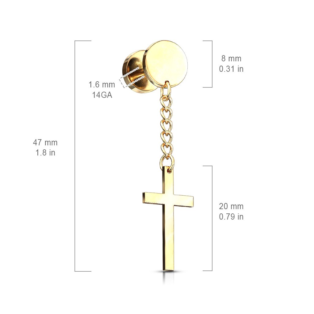 Cherry Diva Earrings Dangling Cross Faux Plug Earring