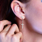 Cherry Diva Earrings Dangling Cross Faux Plug Earring