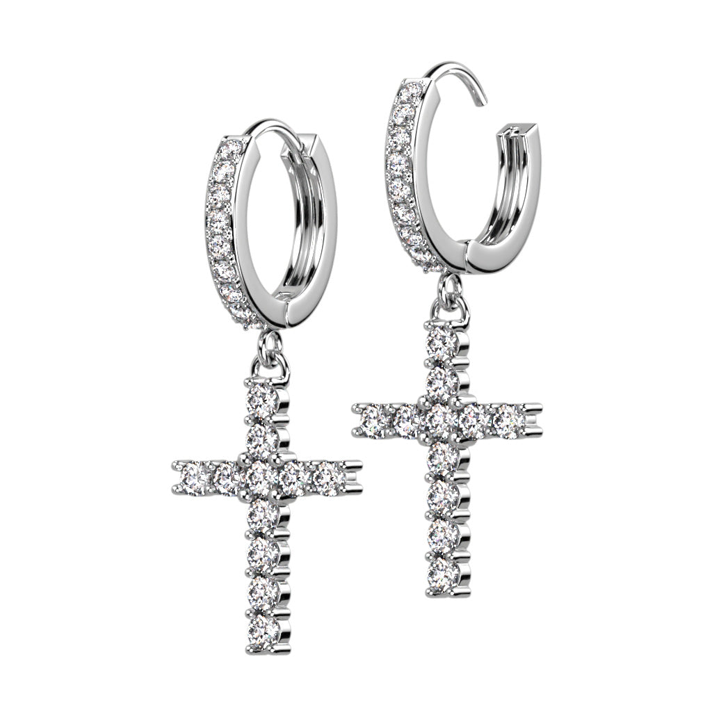 Dangling Crystal Cross Hoop Earrings