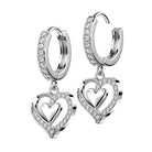 Cherry Diva Earrings Dangling Crystal Heart Hoop Earrings - Silver