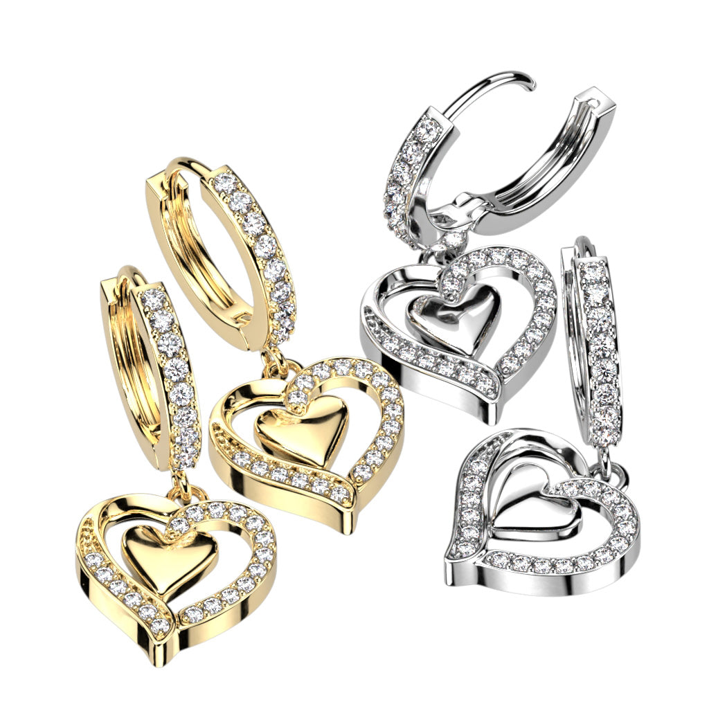 Dangling Crystal Heart Hoop Earrings
