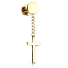 Cherry Diva Earrings GOLD Dangling Cross Faux Plug Earring