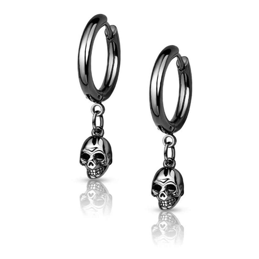 Pair Of Dangling Skull Hoop Earrings Black