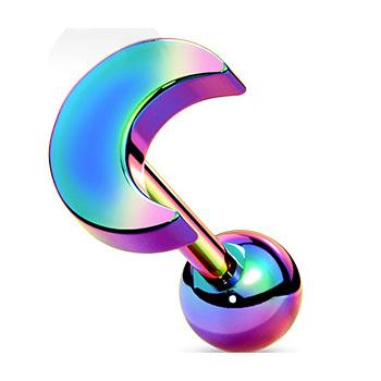 Cherry Diva Stud Rainbow 16 Gauge Crescent Moon Top Cartilage Stud