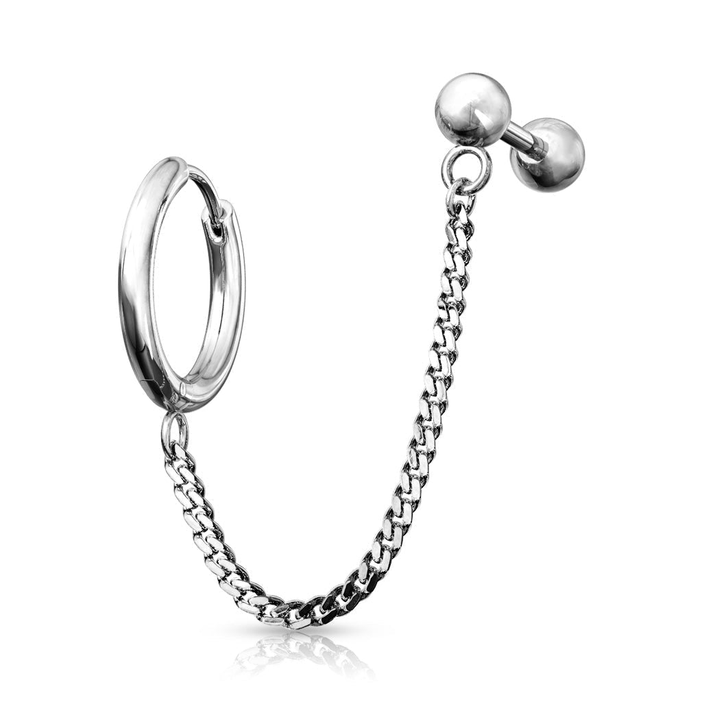Cherry Diva Earrings SILVER Chain Linked Round Clicker Ear Hoop & Stud Earring