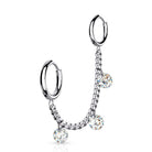 Cherry Diva Earrings SILVER Chain Linked Crystal Hoop Clicker Earrings
