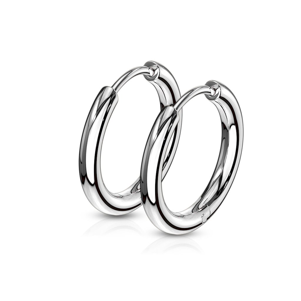 Stainless Steel Hinge Action Seamless Hoop Earrings - Silver