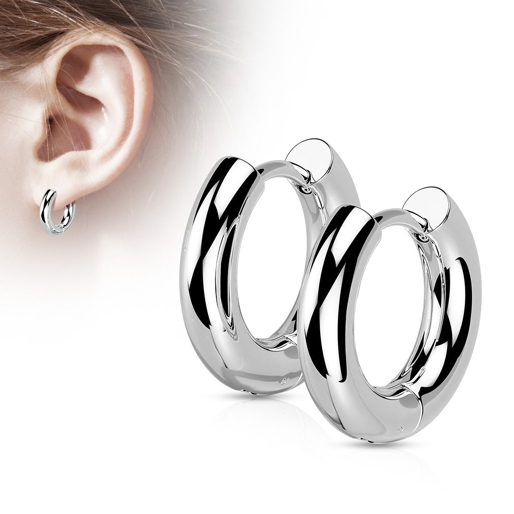 Cherry Diva Earrings Stainless Steel Hinged Chunky Hoop Earrings - Silver