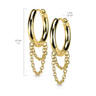 Stainless Steel Hinged Hoop Earring With Dangling Chain