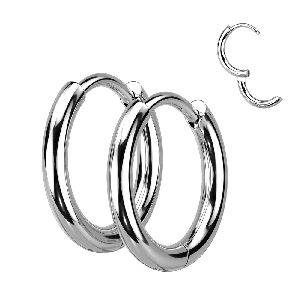 Stainless Steel Hinged Silver Hoop Earrings 