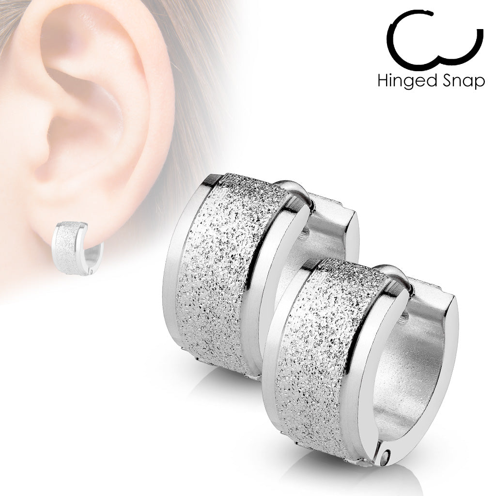 Stainless Steel Shimmer Hinged Huggie Hoop Earrings