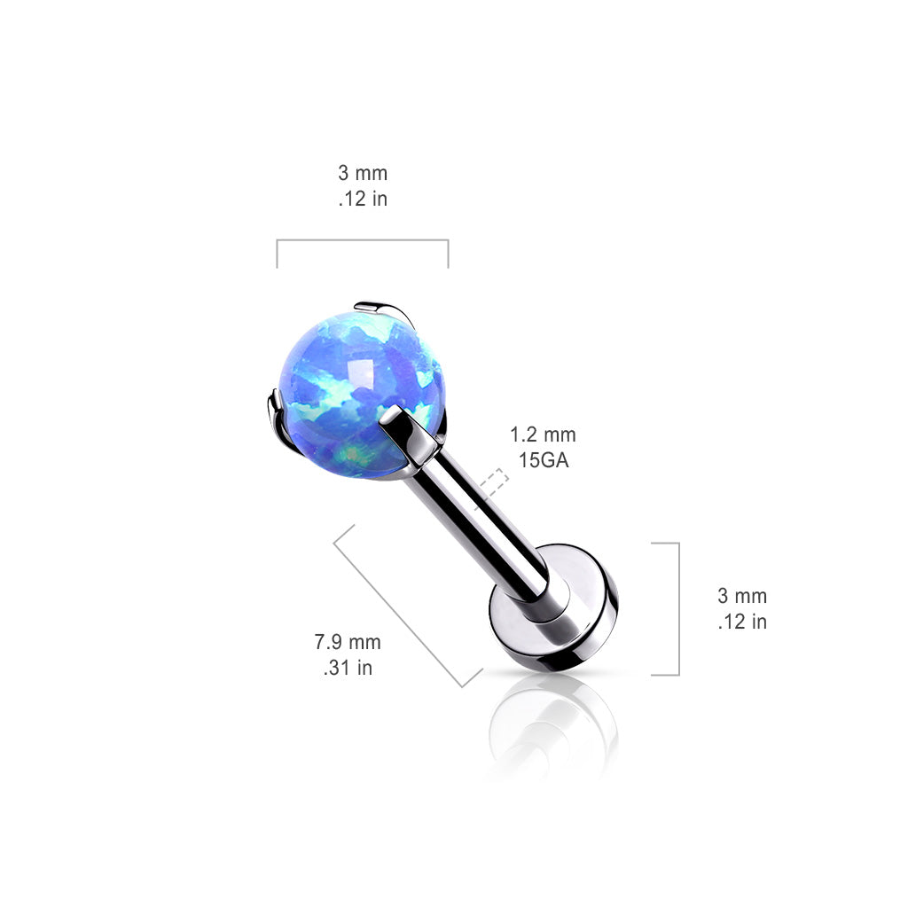 Cherry Diva Flat Back Stud 16 Gauge Opal Tipped Internally Threaded Cartilage / Labret Stud