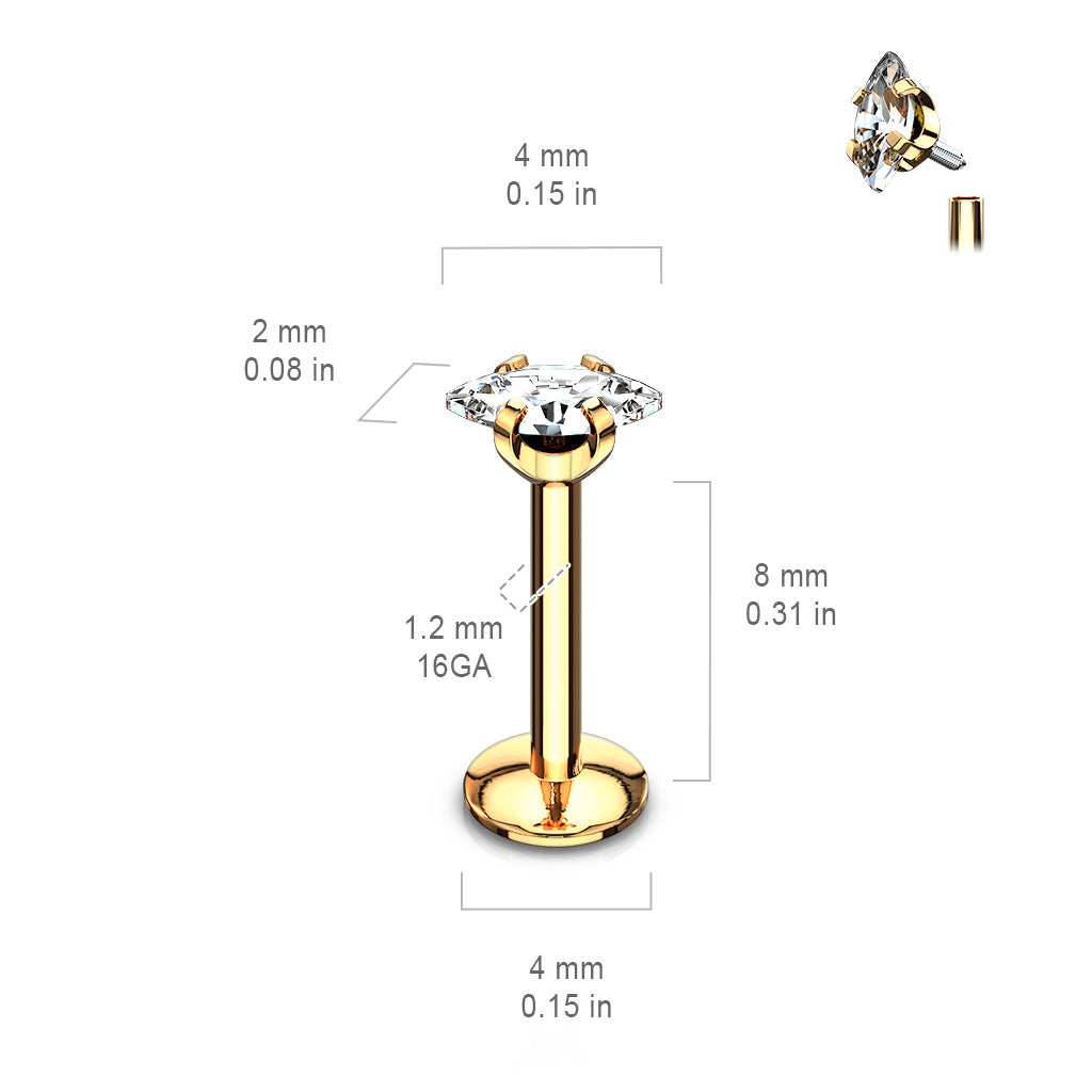 Cherry Diva Flat Back Stud 16 Gauge Crystal Oval Top Internally Threaded Stud