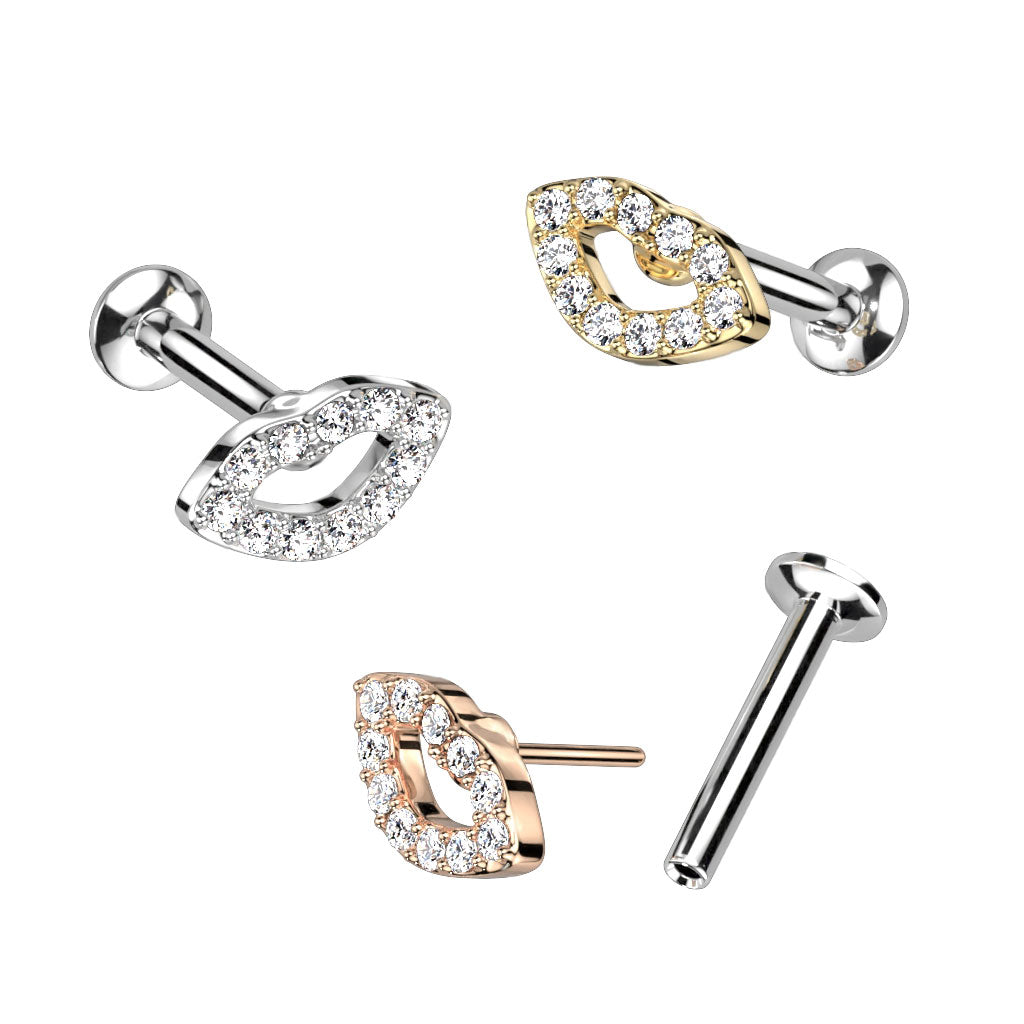 Cherry Diva Flat Back Stud 16 Gauge Flat Back Dainty Push Fit Crystal Lips Stud