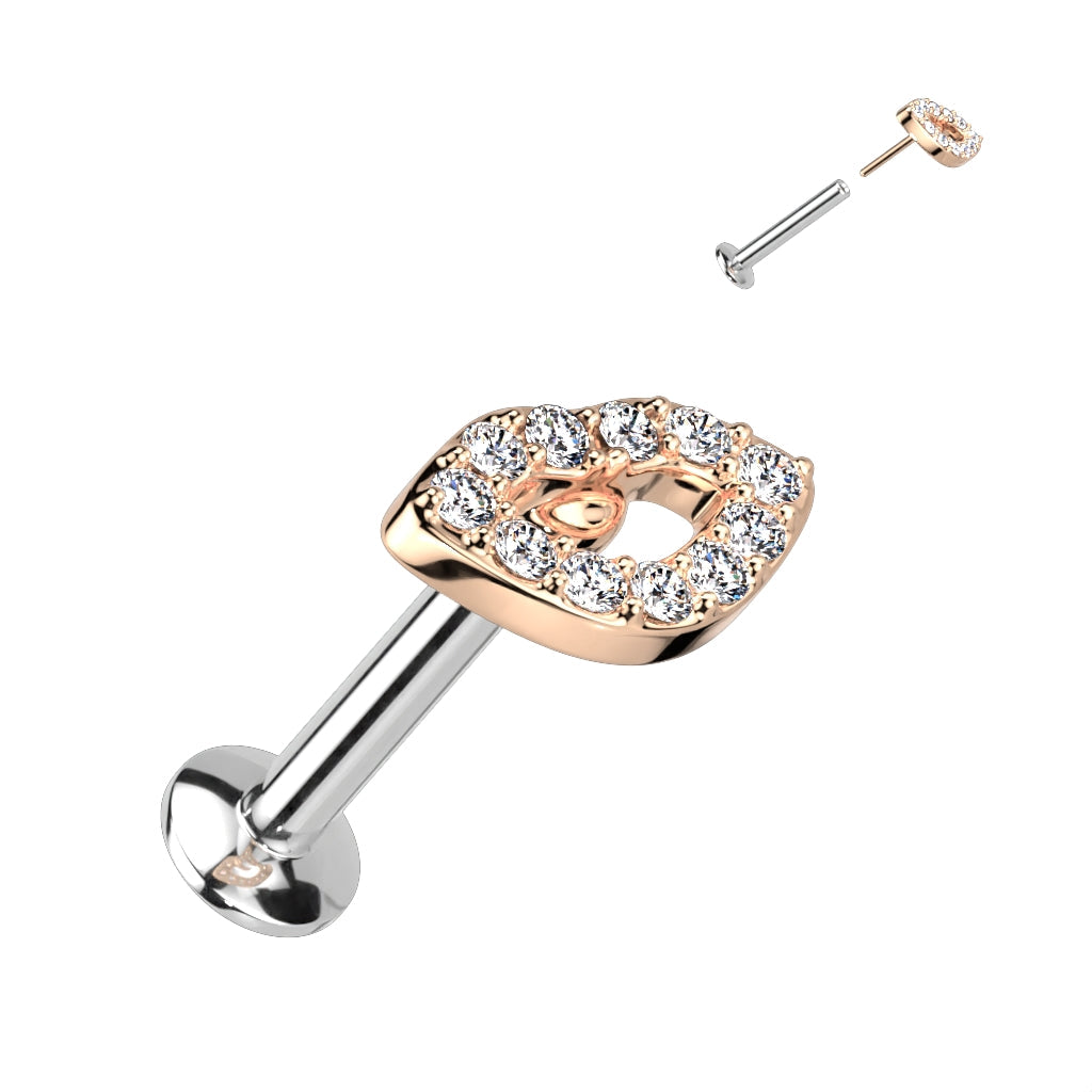 Cherry Diva Flat Back Stud ROSE GOLD 16 Gauge Flat Back Dainty Push Fit Crystal Lips Stud