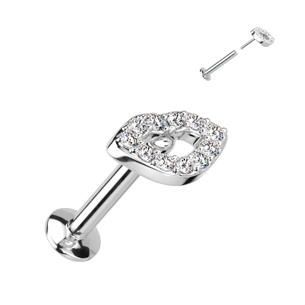 Cherry Diva Flat Back Stud SILVER 16 Gauge Flat Back Dainty Push Fit Crystal Lips Stud