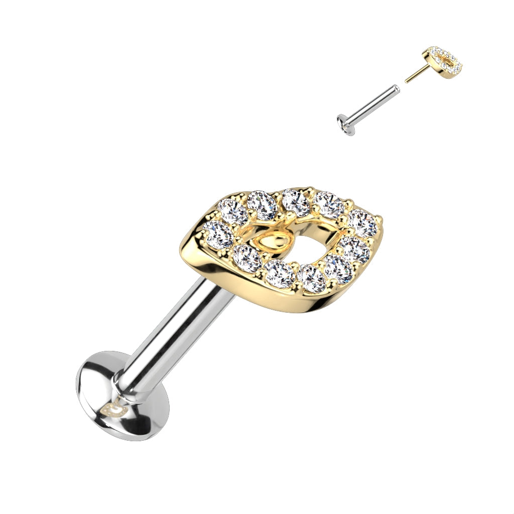 Cherry Diva Flat Back Stud GOLD 16 Gauge Flat Back Dainty Push Fit Crystal Lips Stud