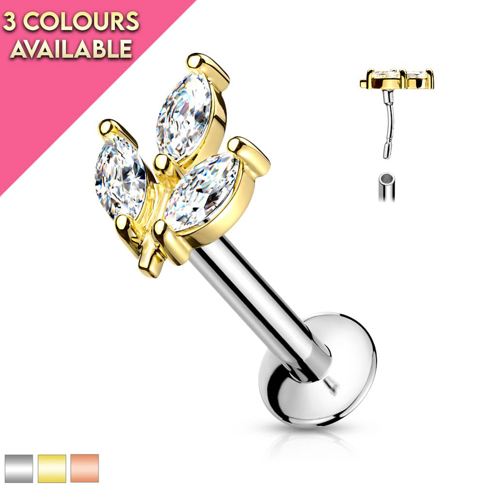 16 Gauge Flat Back Dainty Push Fit Marquise Flower Stud