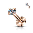 Cherry Diva Flat Back Stud 16 Gauge Internally Threaded Gem Top Titanium Anodized Stud - Rose Gold