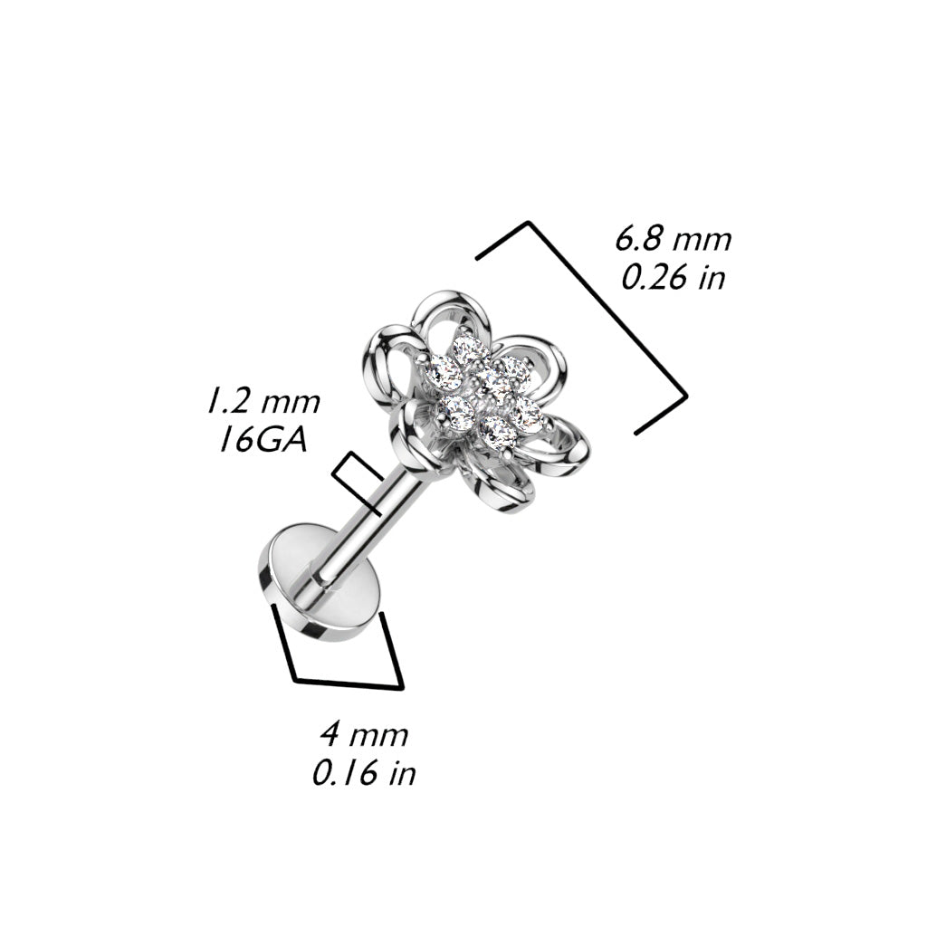 16 Gauge Flat Back Internally Threaded Crystal Flower Stud