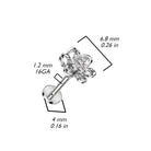 Cherry Diva Flat Back Stud 16 Gauge Flat Back Internally Threaded Crystal Flower Stud