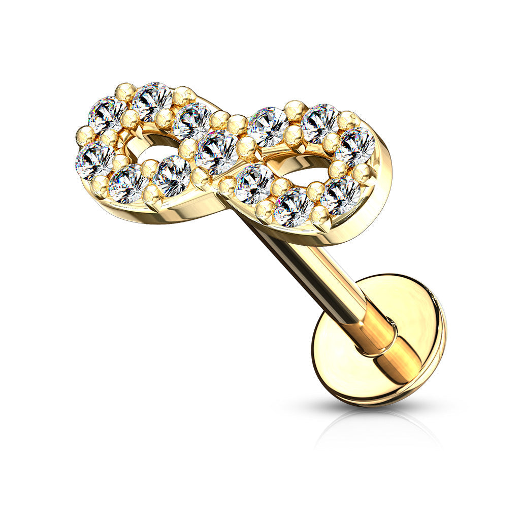 Cherry Diva Flat Back Stud Gold 16 Gauge Flat Back Internally Threaded Crystal Infinity Stud