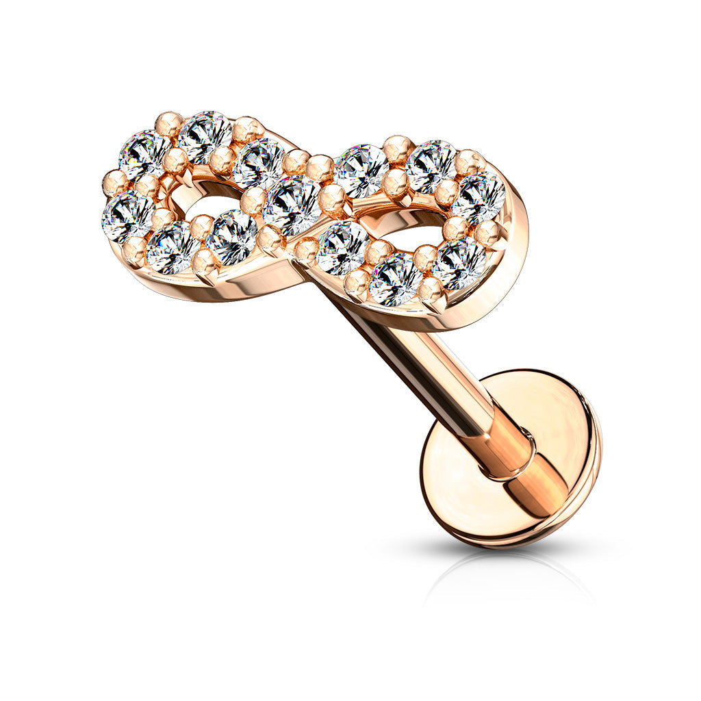 Cherry Diva Flat Back Stud Rose Gold 16 Gauge Flat Back Internally Threaded Crystal Infinity Stud