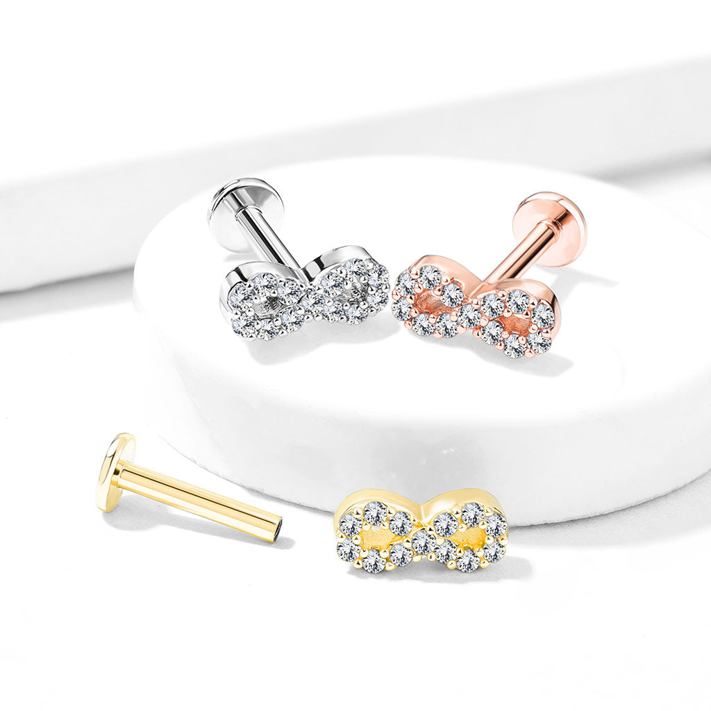 Cherry Diva Flat Back Stud 16 Gauge Flat Back Internally Threaded Crystal Infinity Stud