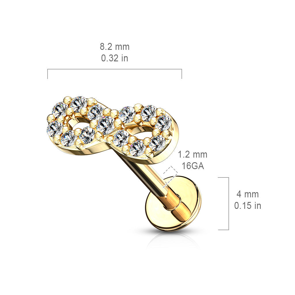 Cherry Diva Flat Back Stud 16 Gauge Flat Back Internally Threaded Crystal Infinity Stud