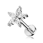 Cherry Diva Flat Back Stud 6MM 16 Gauge Flat Back Internally Threaded Silver Flower Stud