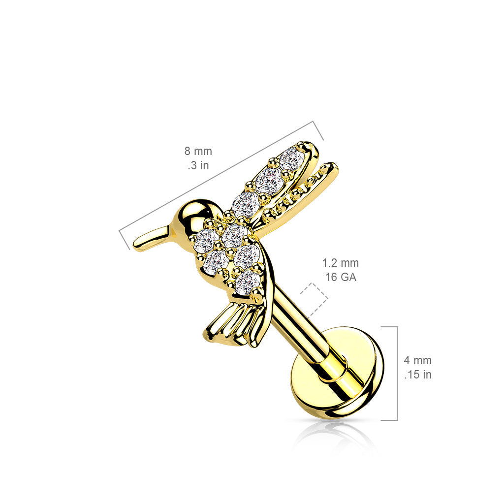 16 Gauge Flat Back Internally Threaded Hummingbird Stud