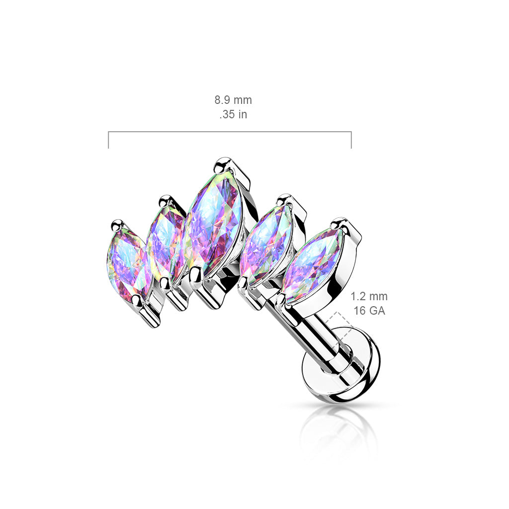 Cherry Diva Flat Back Stud 16 Gauge Flat Back Internally Threaded Silver Marquise Piercing Stud