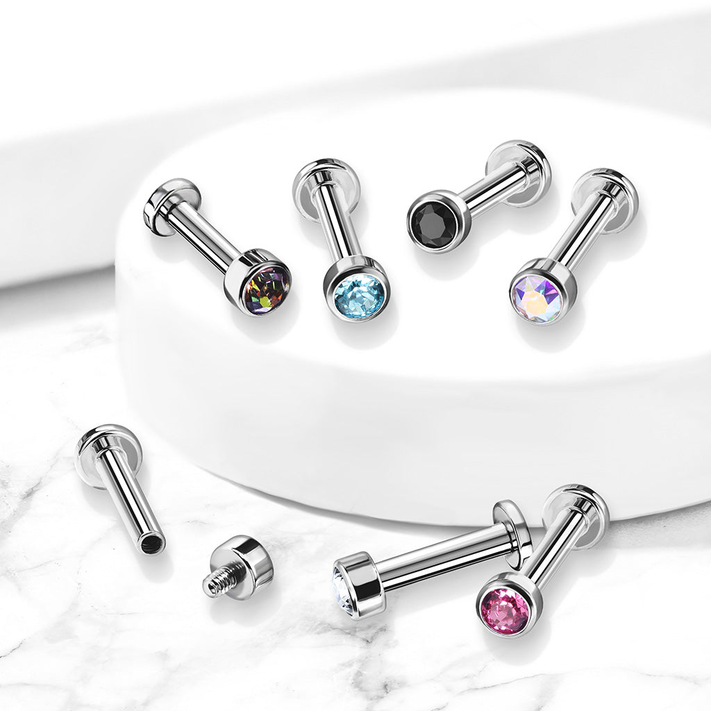 Cherry Diva Flat Back Stud 16 Gauge Titanium Internally Threaded Crystal Stud