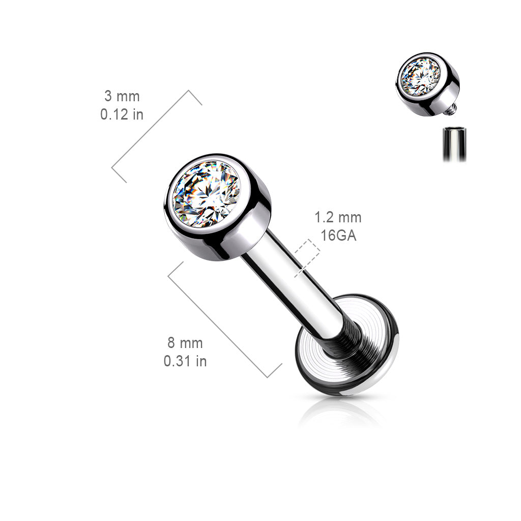Cherry Diva Flat Back Stud 16 Gauge Titanium Internally Threaded Crystal Stud