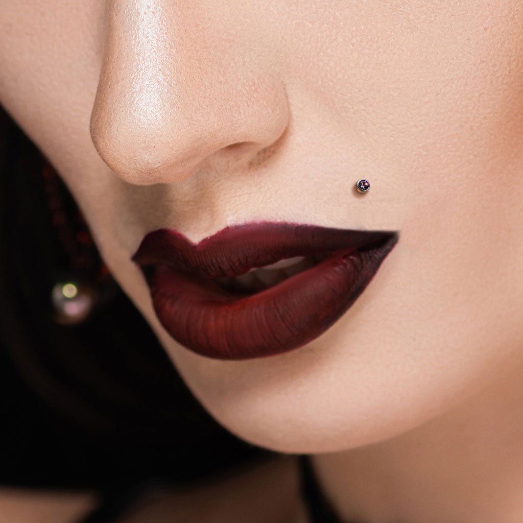 Cherry Diva Flat Back Stud 16 Gauge Titanium Internally Threaded Crystal Stud