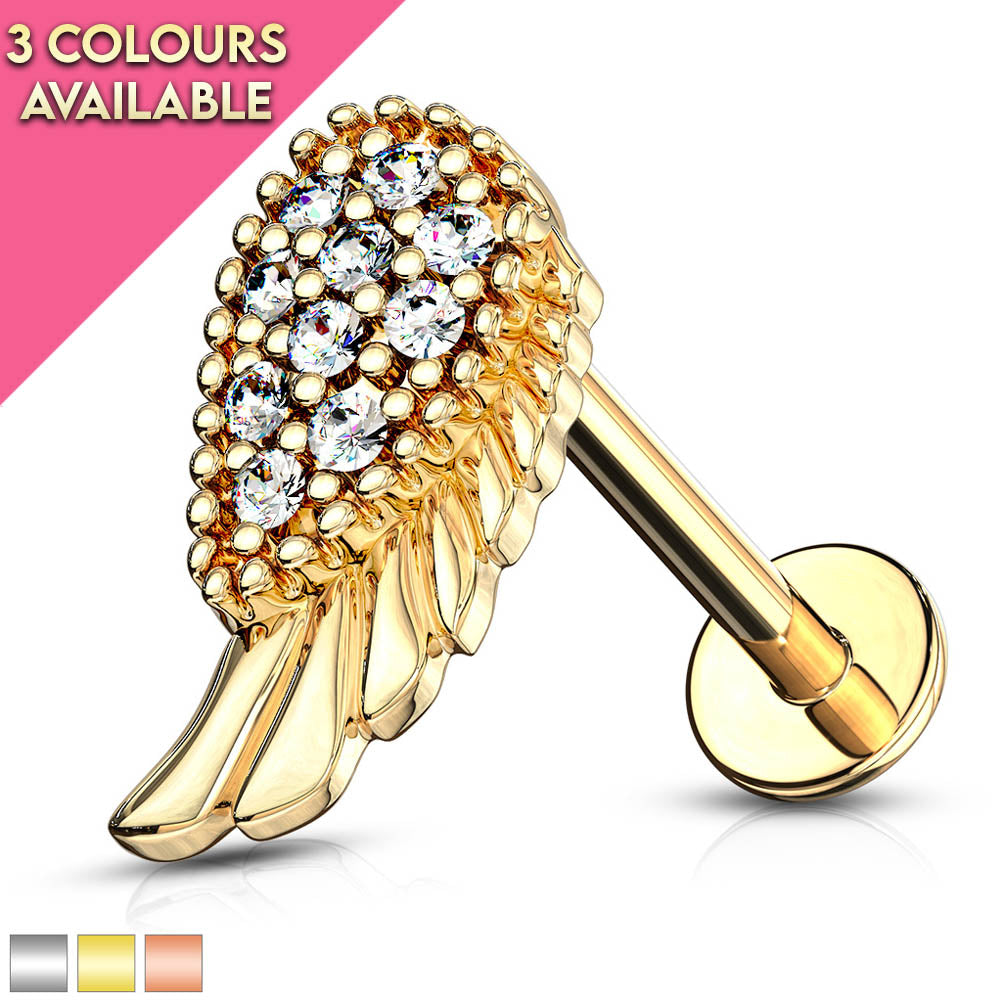 16 Gauge Internally Threaded Crystal Wing Flat Back Stud
