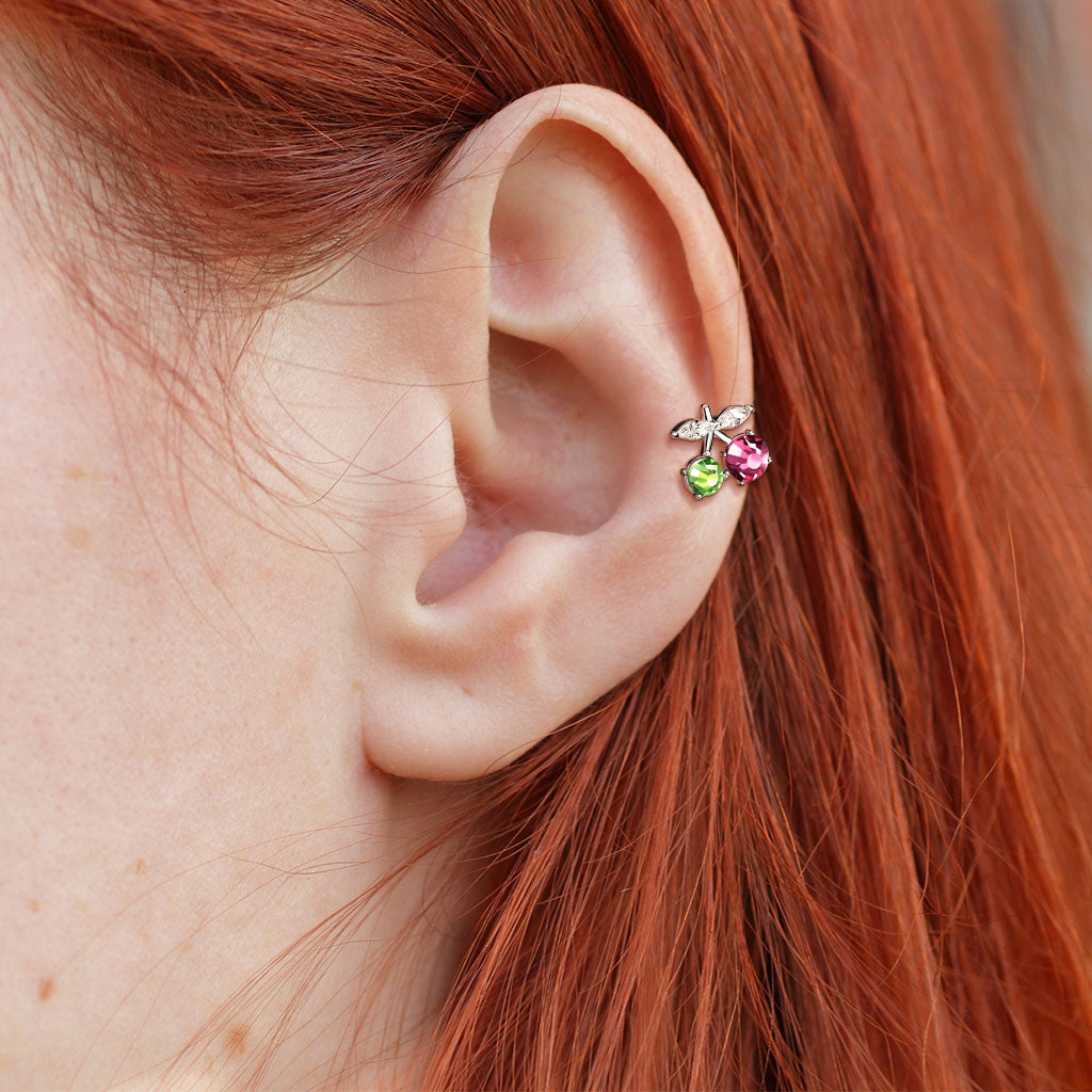 16 Gauge Internally Threaded Flat Back Crystal Cherries Stud