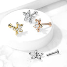 Cherry Diva Flat Back Stud 16 Gauge Internally Threaded Flat Back Crystal Marquise Flower Stud