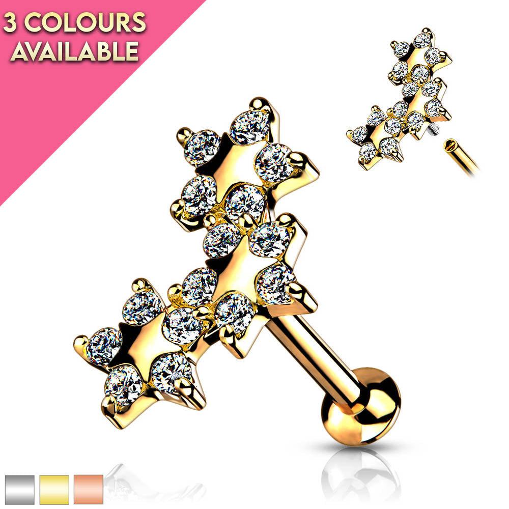 16 Gauge Internally Threaded Flat Back Crystal Star Stud