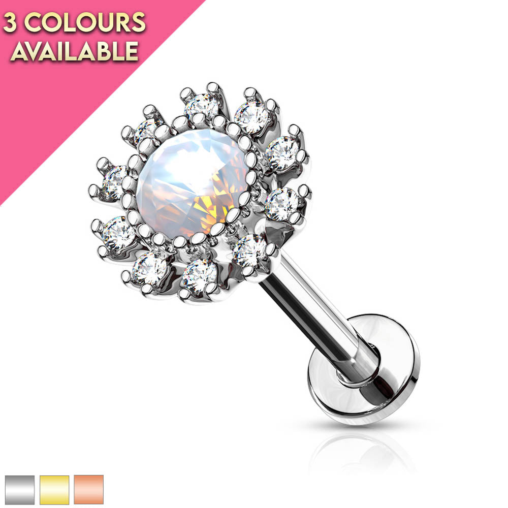 16 Gauge Internally Threaded Flat Back Opal Flower Stud