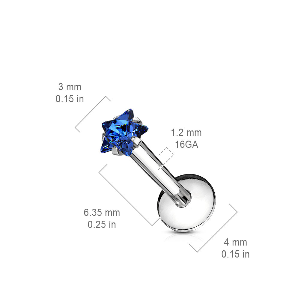 16 Gauge Prong Set Crystal Star Stud