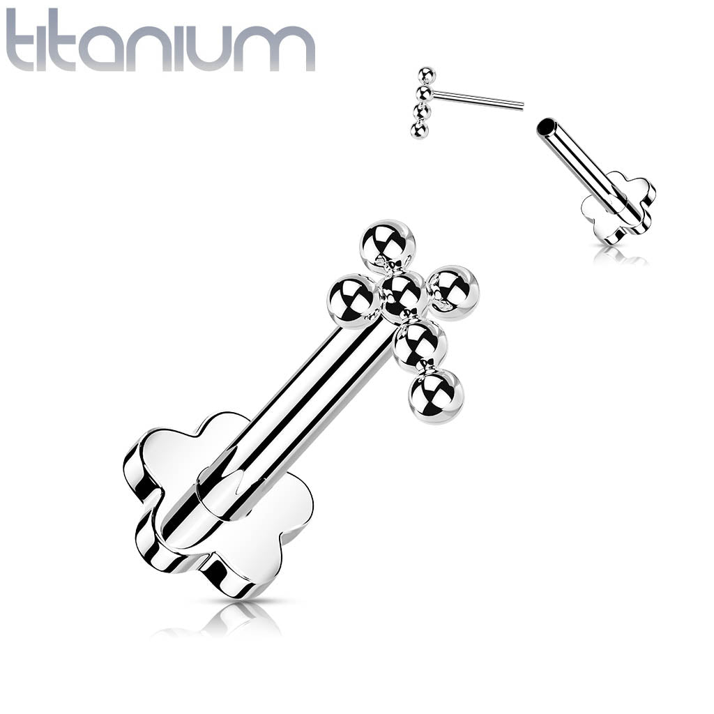 16 Gauge Titanium Beaded Cross Press Fit Flat Back Stud