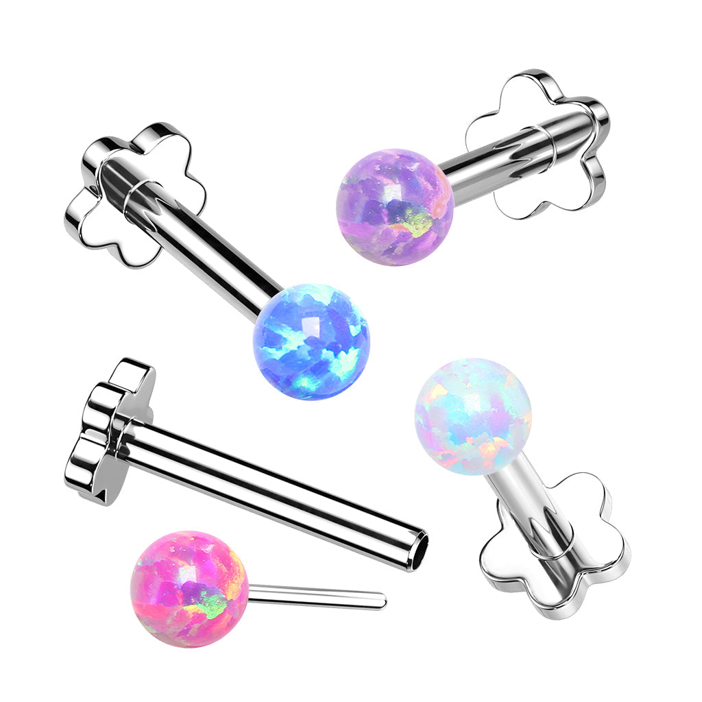 Cherry Diva Flat Back Stud 16 Gauge Titanium Flower Press Fit Opal Top Stud