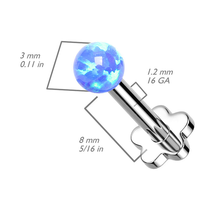 Cherry Diva Flat Back Stud 16 Gauge Titanium Flower Press Fit Opal Top Stud
