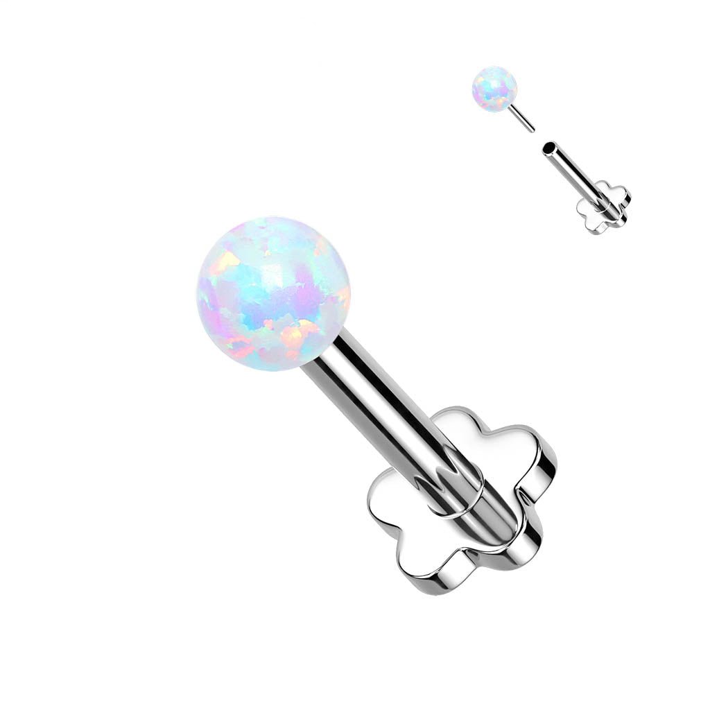 Cherry Diva Flat Back Stud 16 Gauge Titanium Flower Press Fit Opal Top Stud