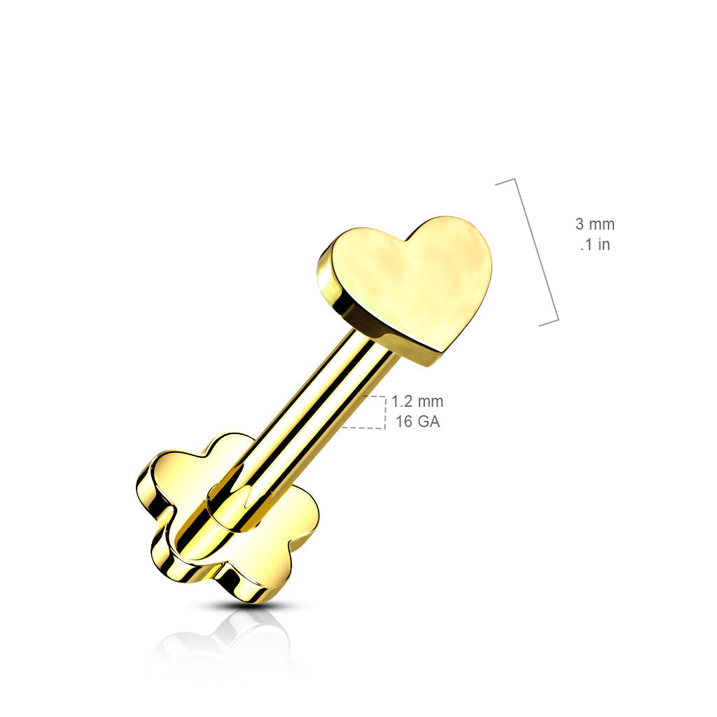 Cherry Diva Flat Back Stud 16 Gauge Titanium Heart Press Fit Flat Back Stud
